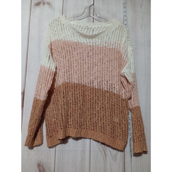 La Miel Sweater Womens Small Knit Pullover Lightweight Colorblock Brown Pink Whi - Picture 1 of 7